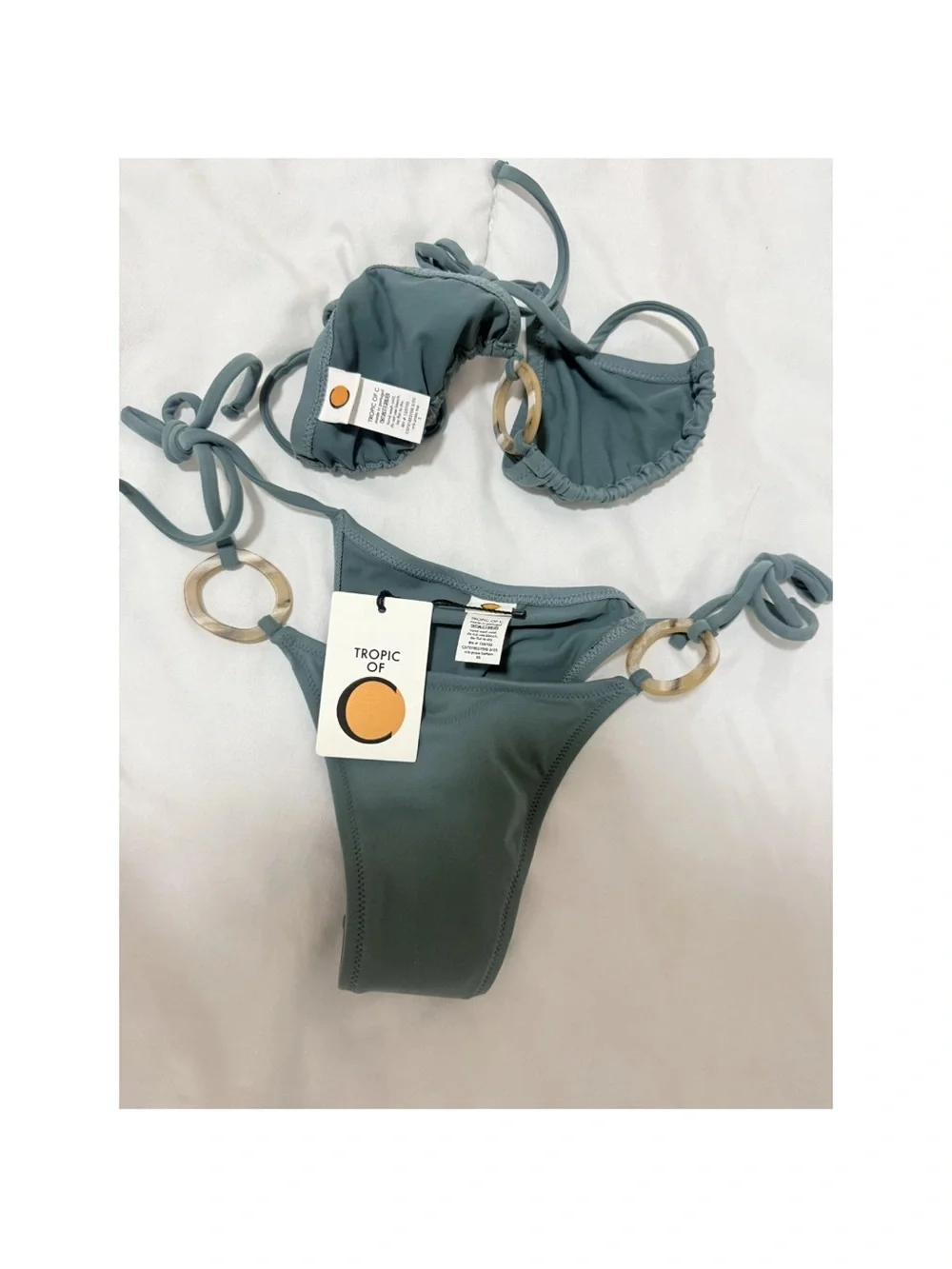 Tropic of C Triangle Ring-Accent Bikini Top & Tie-Side Bottoms - Slate Green